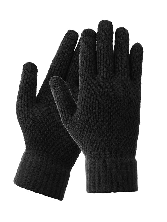 Winter Touchscreen Gloves for Men, Warm Wool Fleece Texting Gloves Anti-Slip Soft Lining Elastic Cuff Glove (Black)