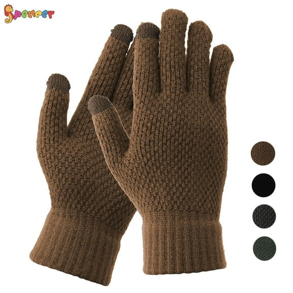 Spencer Winter Touchscreen Gloves for Men, Warm Wool Fleece Texting Gloves Anti-Slip Soft Lining Elastic Cuff Glove (Coffee)