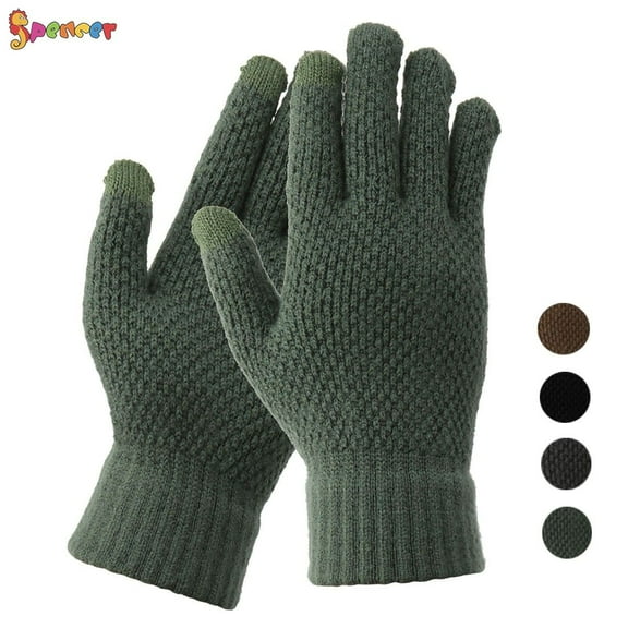 Spencer Winter Touchscreen Gloves for Men, Warm Wool Fleece Texting Gloves Anti-Slip Soft Lining Elastic Cuff Glove (Green)