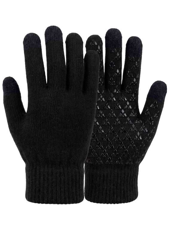 Winter Warm Texting Gloves for Women Men, Knit Gloves Touchscreen Anti-Slip Silicone Gel Thermal Soft Lining Elastic Cuff Texting Gloves "Black,Women"
