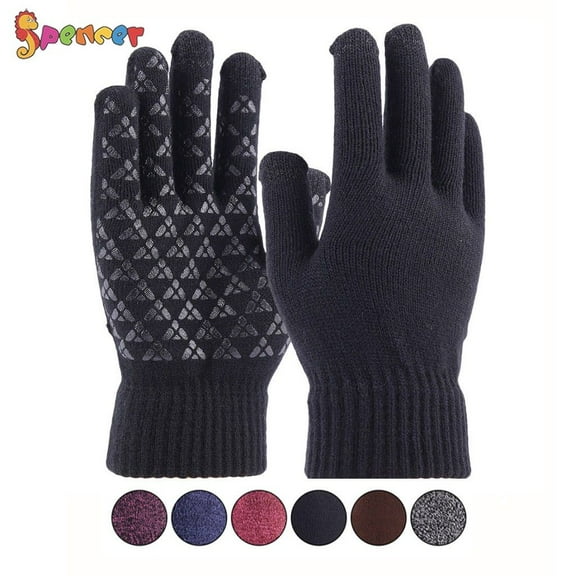 Spencer Winter Warm Texting Gloves for Women Men, Knit Gloves Touchscreen Anti-Slip Silicone Gel Thermal Soft Lining Elastic Cuff Texting Gloves "Black,Women"