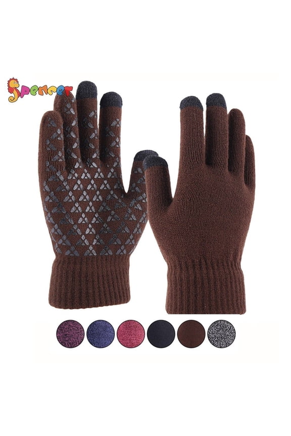 Winter Warm Texting Gloves for Women Men, Knit Gloves Touchscreen Anti-Slip Silicone Gel Thermal Soft Lining Elastic Cuff Texting Gloves "Brown,Men"