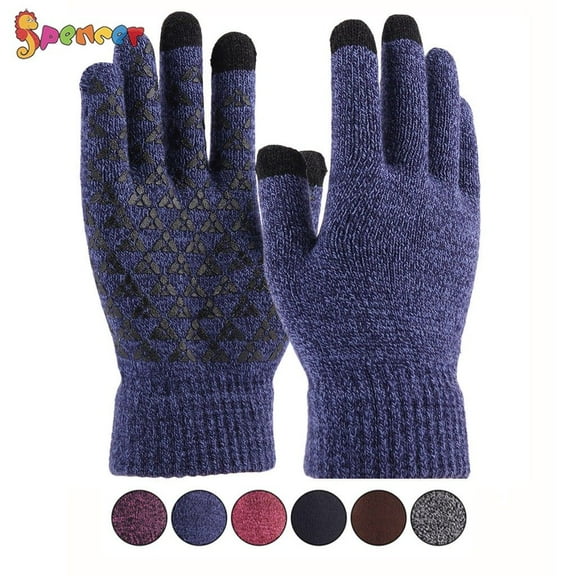 Spencer Winter Warm Texting Gloves for Women Men, Knit Gloves Touchscreen Anti-Slip Silicone Gel Thermal Soft Lining Elastic Cuff Texting Gloves "Navy,Men"