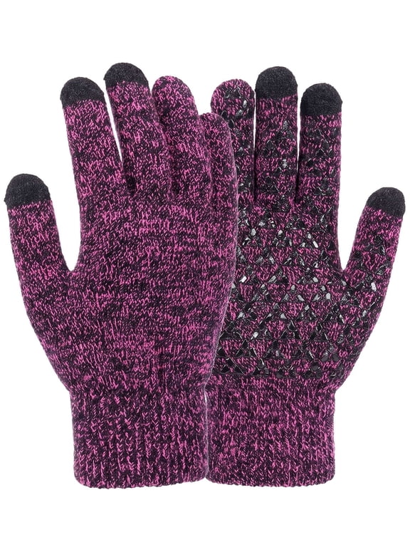 Winter Warm Texting Gloves for Women Men, Knit Gloves Touchscreen Anti-Slip Silicone Gel Thermal Soft Lining Elastic Cuff Texting Gloves