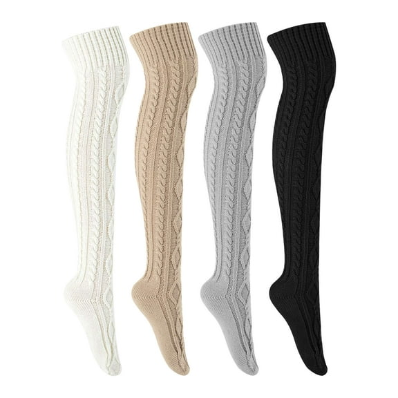 Spencer Women Cable Knitted Thigh High Socks Long Winter Socks Over the Knee High Socks Leg Warmers for Women, Black
