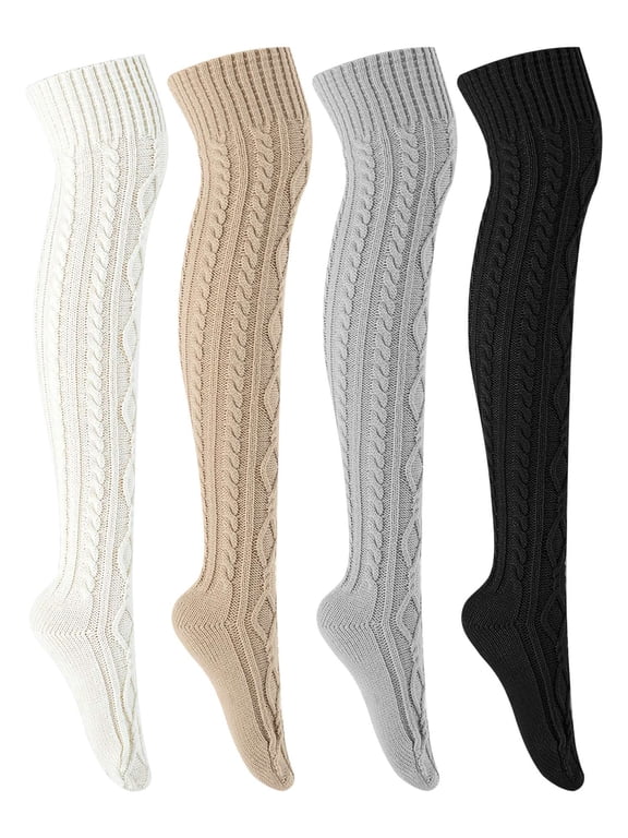 Women Cable Knitted Thigh High Socks Long Winter Socks Over the Knee High Socks Leg Warmers for Women, Gray