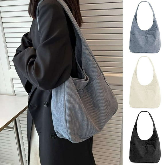 Spencer Women Corduroy Tote Bag Casual Tote Handbag Hobo Satchel Shoulder Bag Big Capacity Shopping Work Bag, Gray