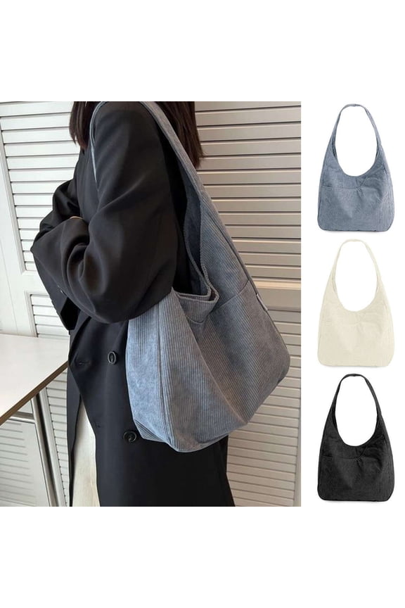 Women Corduroy Tote Bag Casual Tote Handbag Hobo Satchel Shoulder Bag Big Capacity Shopping Work Bag, Gray
