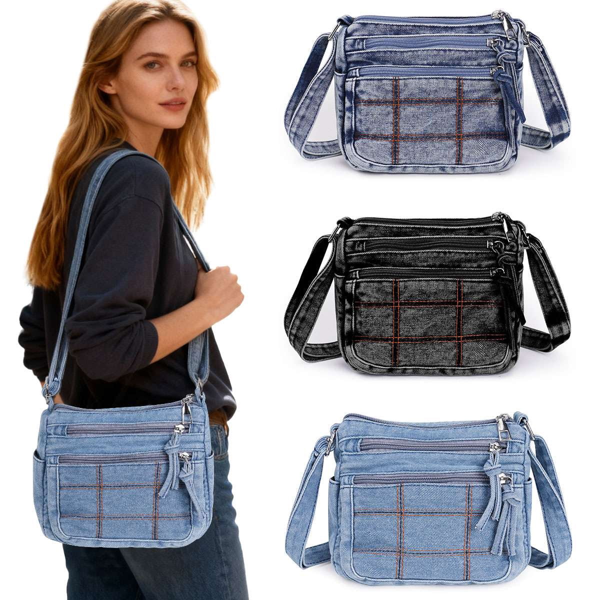 Spencer Women Crossbody Bag Denim Shoulder Purses Lightweight Handbag ...