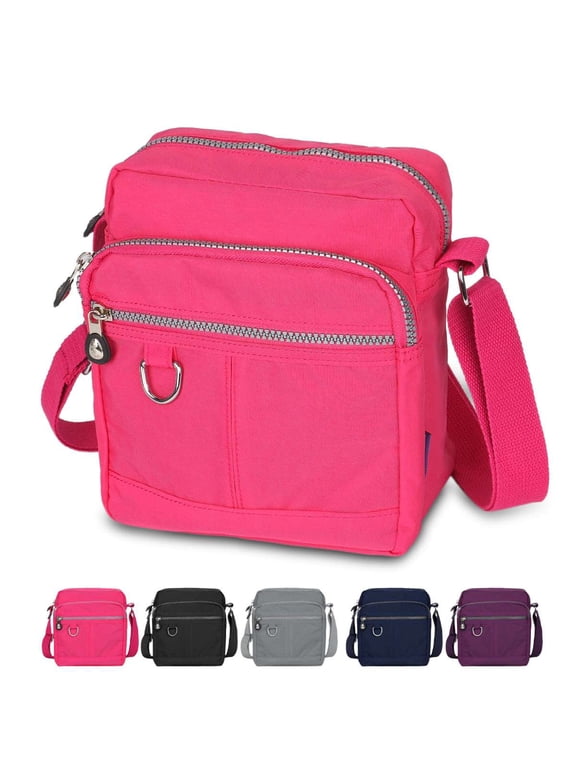 Women Crossbody Bags Waterproof Nylon Satchel Shoulder Bag Lightweight Messenger Purses Multi-Pocket (Black)