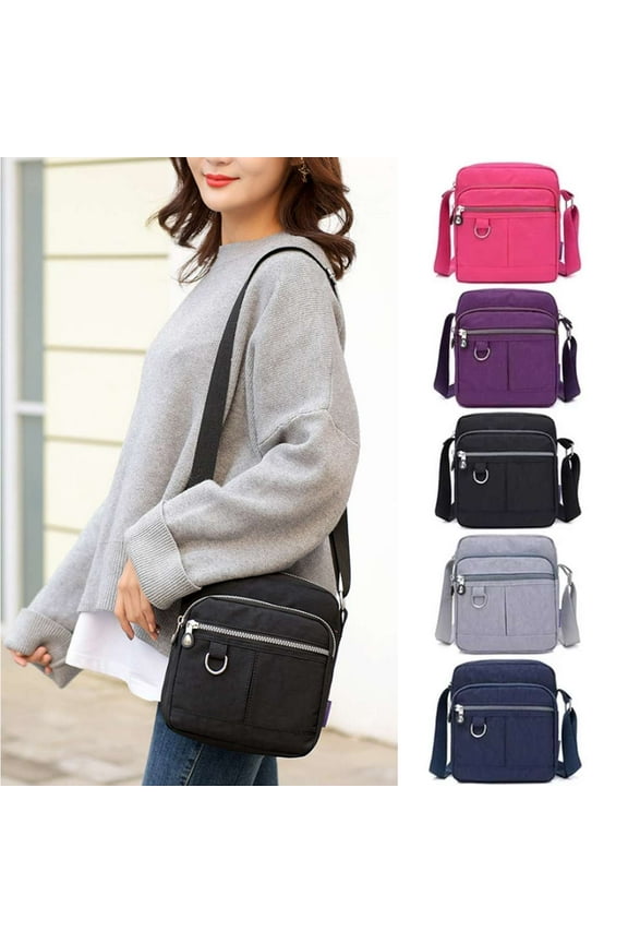 Women Crossbody Bags Waterproof Nylon Satchel Shoulder Bag Lightweight Messenger Purses Multi-Pocket (Rose Red)