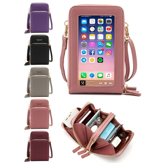 Spencer Women Crossbody Cellphone Pouch Waterproof Cellphone Purse Wallet Touch Screen Shoulder Bag For iPhone 12, 12 Pro Max,11 Pro Max, 11 Pro, XS Max "Pink"