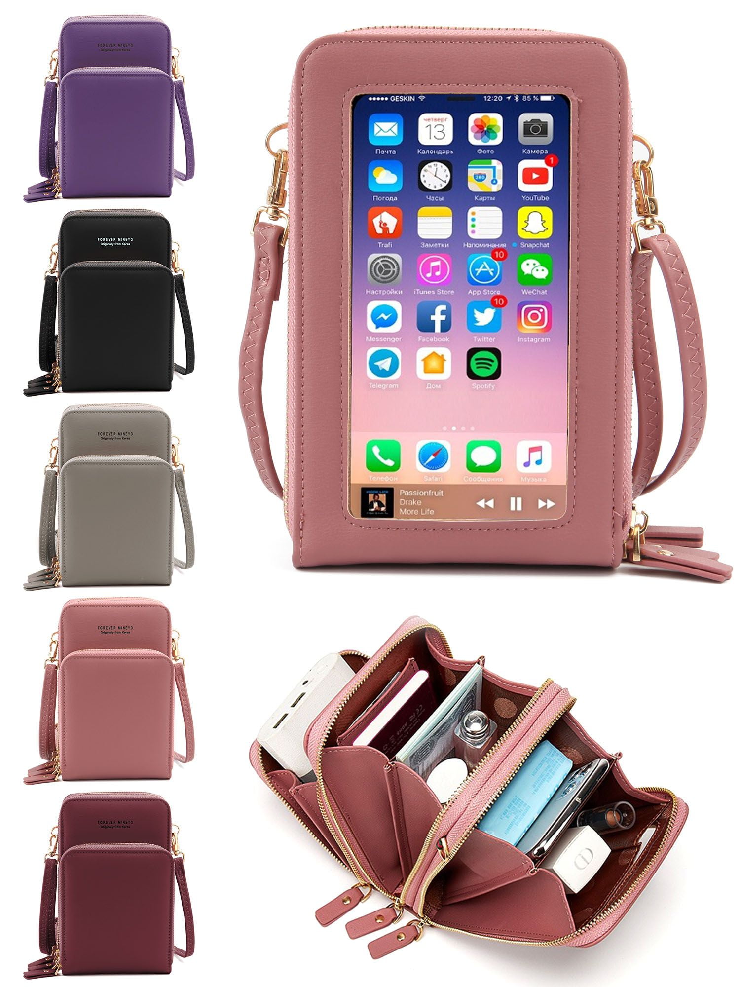 Spencer Women Crossbody Cellphone Pouch Waterproof Cellphone Purse Wallet  Touch Screen Shoulder Bag For iPhone 12, 12 Pro Max,11 Pro Max, 11 Pro, XS  Max Pink 