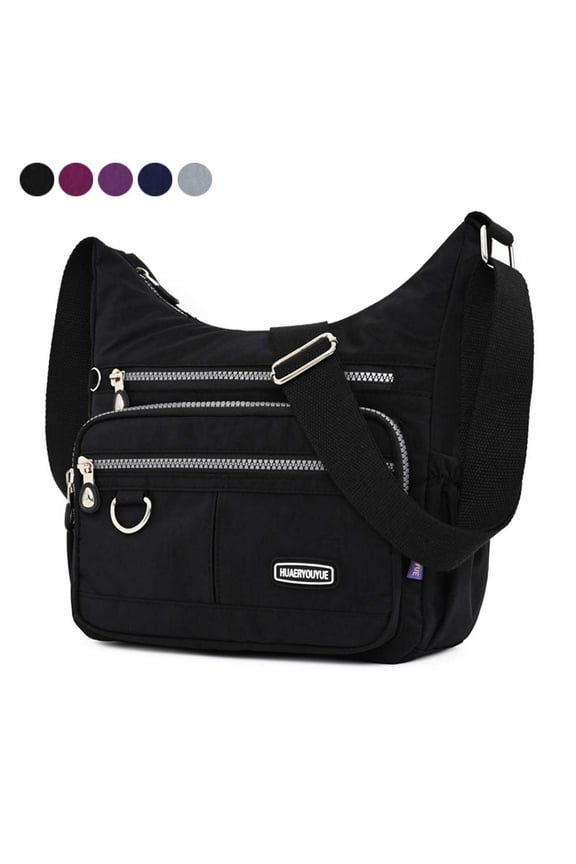 Women Crossbody Handbag Waterproof Nylon Handbag Purse Bag Upgrade Roomy Multiple Pockets Messenger Satchel for Girls, Black