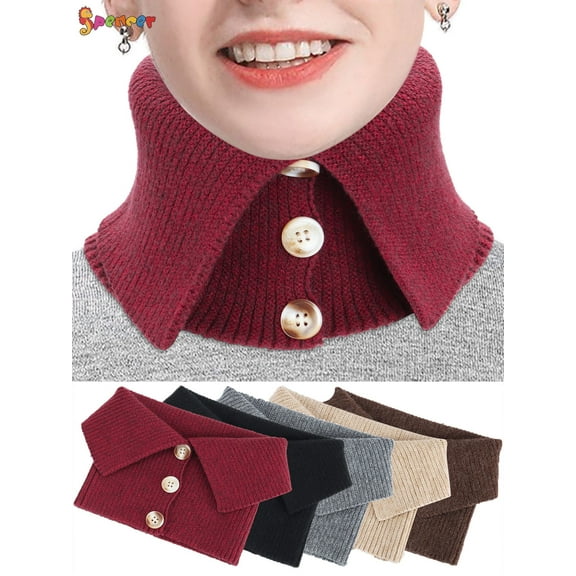 Spencer Women Knitted Fake Collar Scarf Neck Warmer Winter Detachable Button Closure Scarf Wrap (Gray)