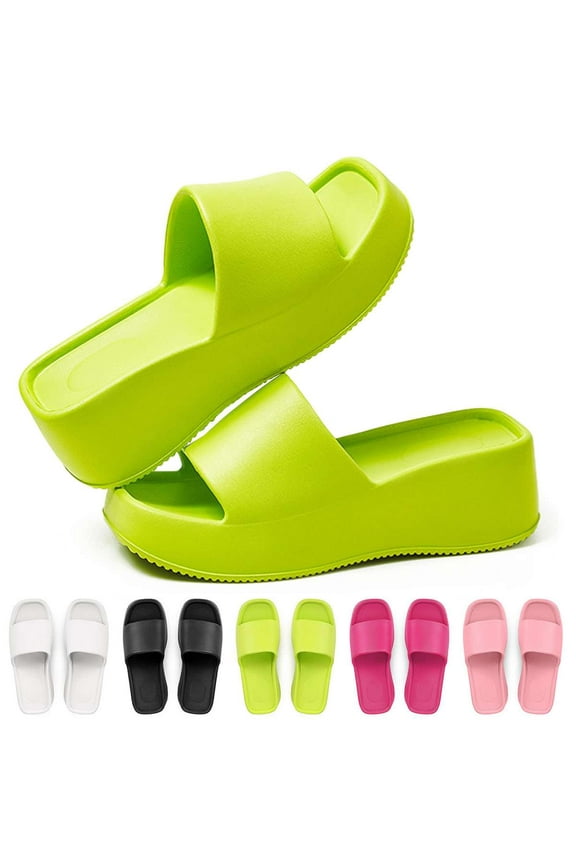 Women Platform Sandals Soft Padded Platform Wedges Slide Sandals Comfy Square Open Toe Summer Slides Trendy Slippers, Black