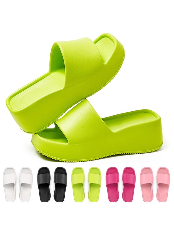 Women Platform Sandals Soft Padded Platform Wedges Slide Sandals Comfy Square Open Toe Summer Slides Trendy Slippers, Green