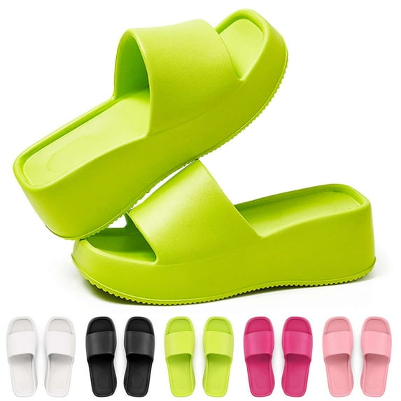 Spencer Women Platform Sandals Soft Padded Platform Wedges Slide Sandals Comfy Square Open Toe Summer Slides Trendy Slippers, Pink