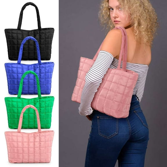 Spencer Women Puffer Shoulder Bag Quilted Tote Bag Lightweight Puffy Handbag Padding Lattice Satchel Purse Underarm, Black