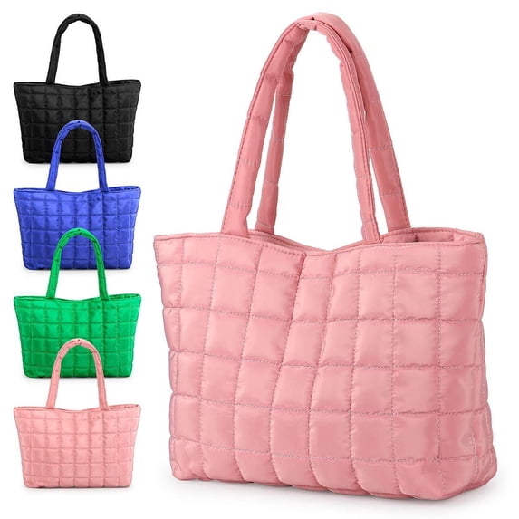Spencer Women Puffer Shoulder Bag Quilted Tote Bag Lightweight Puffy Handbag Padding Lattice Satchel Purse Underarm, Pink