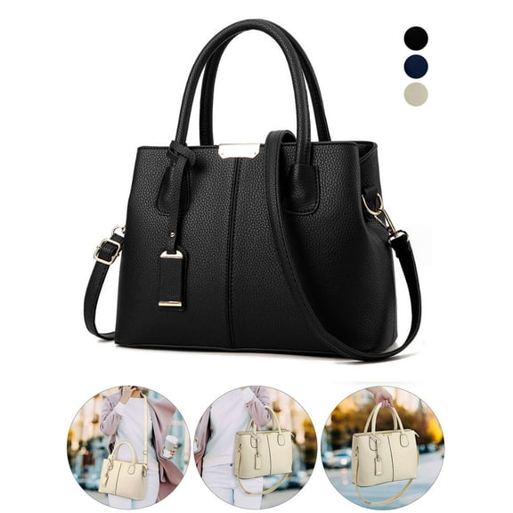 Spencer Women Satchel Handbags Top Handle Purse Medium Tote Bag Leather Crossbody Purses Shoulder Bag for Work Office Daily, Black