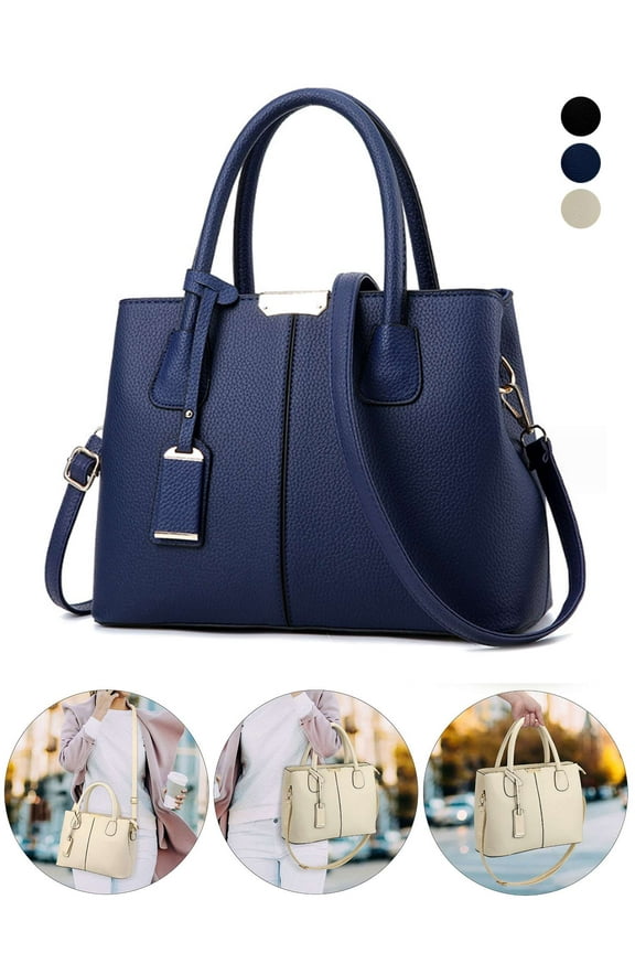 Women Satchel Handbags Top Handle Purse Medium Tote Bag Leather Crossbody Purses Shoulder Bag for Work Office Daily, Navy