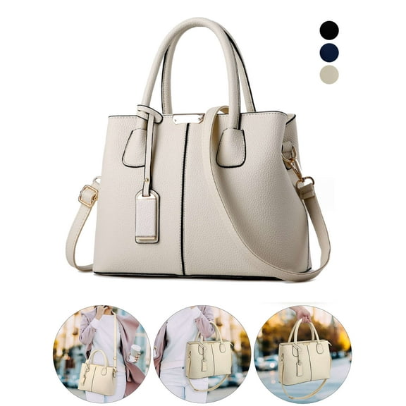 Spencer Women Satchel Handbags Top Handle Purse Medium Tote Bag Leather Crossbody Purses Shoulder Bag for Work Office Daily, White