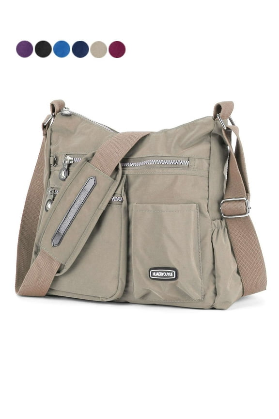 Women Shoulder Bags Multiple Pockets Handbags Bags For Ladies Nylon Crossbody Bag Wallets Purses Fashion Satchel Large Messenger (Apricot)