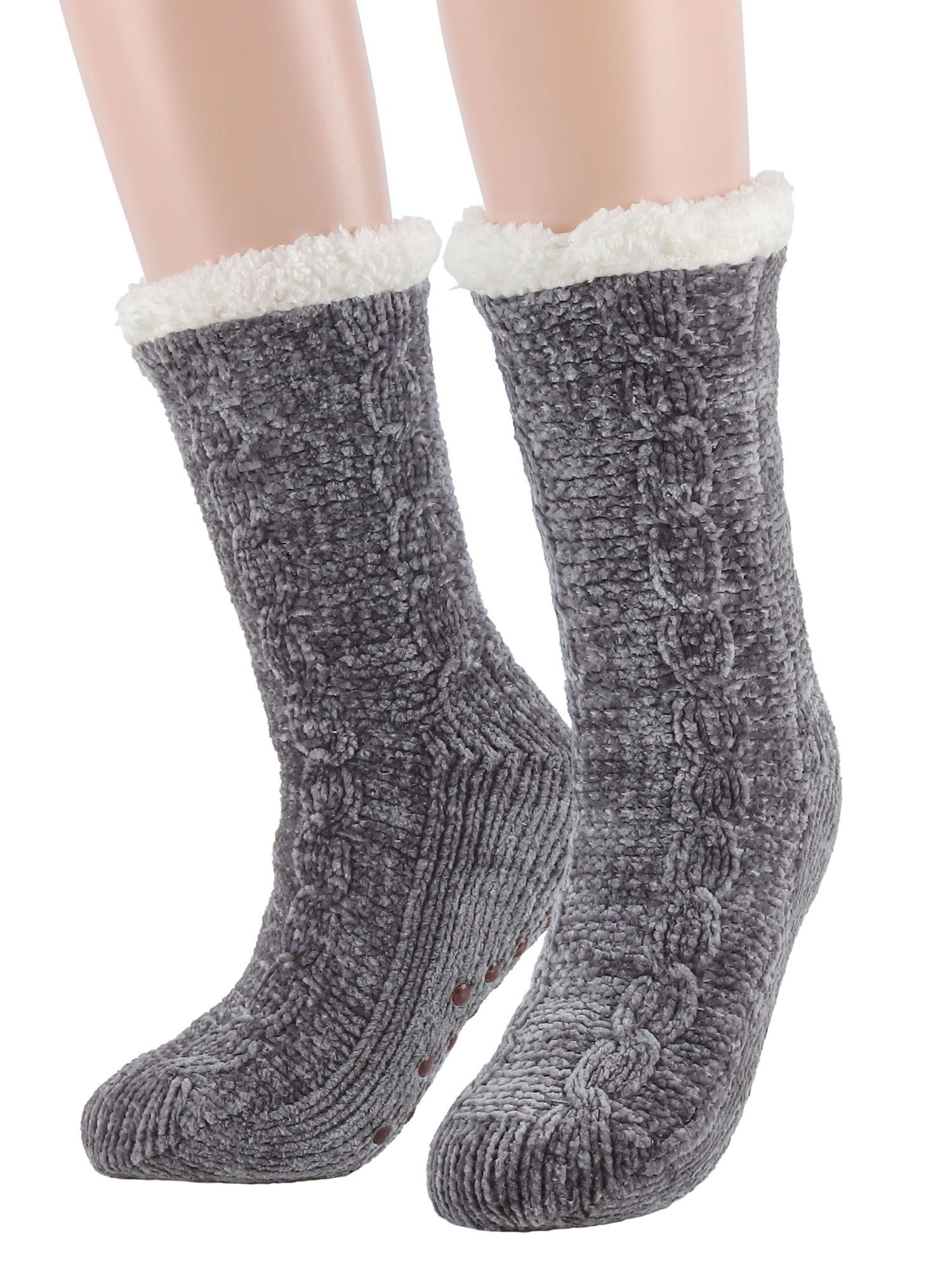 Womens Warm Fluffy Fleece Lining Slipper Socks, Soft Cozy Fuzzy Thick Socks  With Non-slip