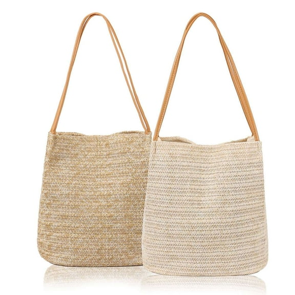 Spencer Women Straw Beach Bag Tote Shoulder Bag Fashion Woven Shoulder Purse Handbag (Dark Beige)