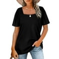 thumbnail image 1 of Spencer Women Summer Puff Short Sleeve Blouse Square Neck T Shirts Solid Color Loose Tops Casual Shirt (L,Black), 1 of 10