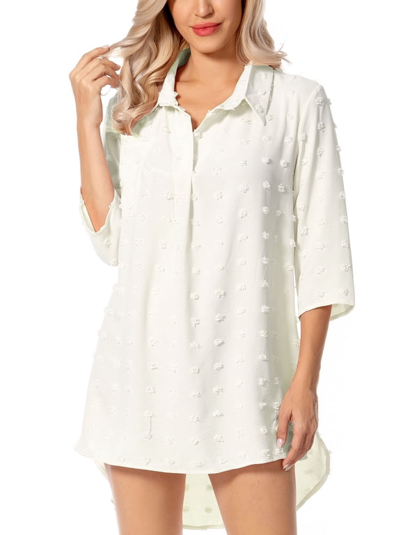 Women Swimsuit Cover Up Shirt Bikini Beach Coverup Beachwear Bathing Suit Chiffon Beach Dress "S, White"