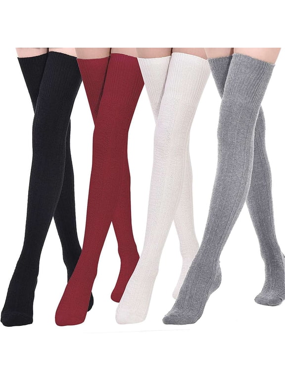 Women Thigh High Socks Extra Long Knit Warm Stockings over the Knee High Boot Socks Leg Warmers "Black"
