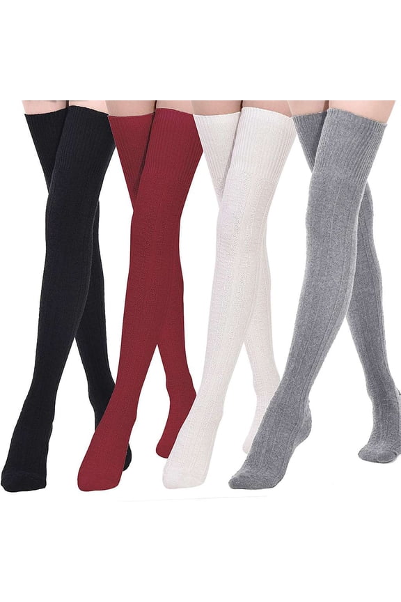 Women Thigh High Socks Extra Long Knit Warm Stockings over the Knee High Boot Socks Leg Warmers "Wine Red"