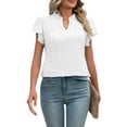 thumbnail image 1 of Spencer Women Tops Summer Dressy V Neck Ruffle Short Sleeve Shirts Casual Flowy Eyelet Blouses "White,XL", 1 of 10