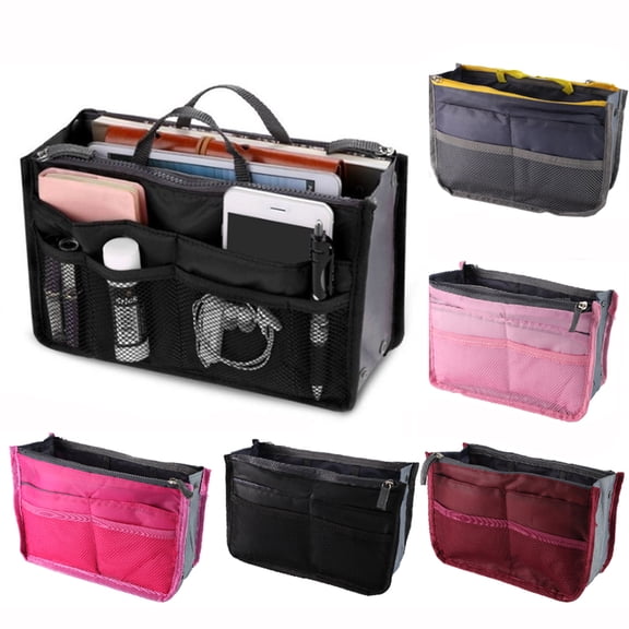Spencer Women Travel Purse Insert Handbag Cosmetic Makeup Insert Liner Pouch Organizer Tidy Bag with 13 Pockets Compartments Wine Red