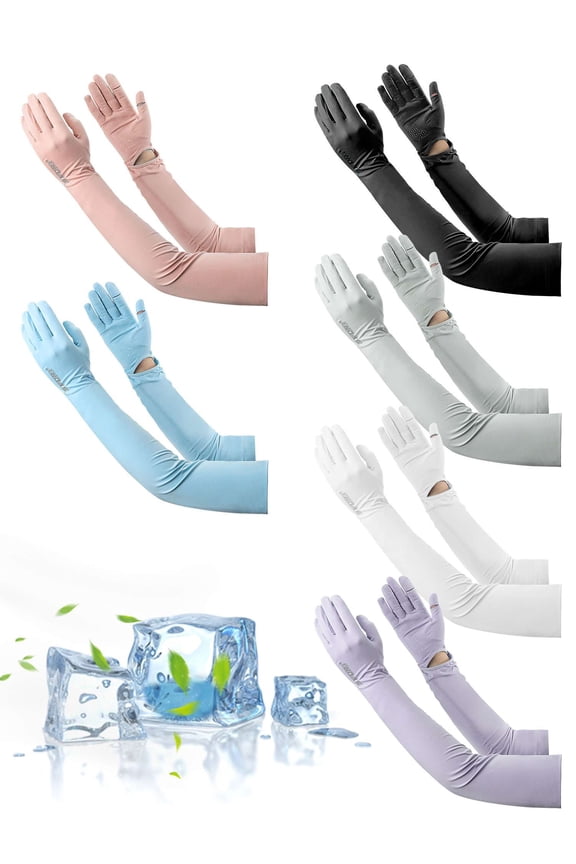 Women UV Long Sun Protection Gloves Touchscreen Full Finger Arm Sun Driving Gloves UPF 50+ for Outdoor Sports Cycling, White