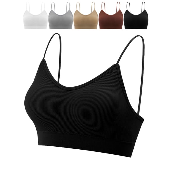 Spencer Women V Neck Cami Bra Bralettes Padded Seamless Bralette Straps Sleeping Bra Pullover Style Tank Top Bra "Gray, L"