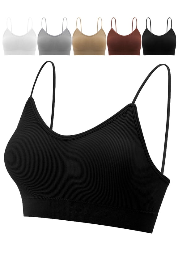 Women V Neck Cami Bra Bralettes Padded Seamless Bralette Straps Sleeping Bra Pullover Style Tank Top Bra "Gray, M"