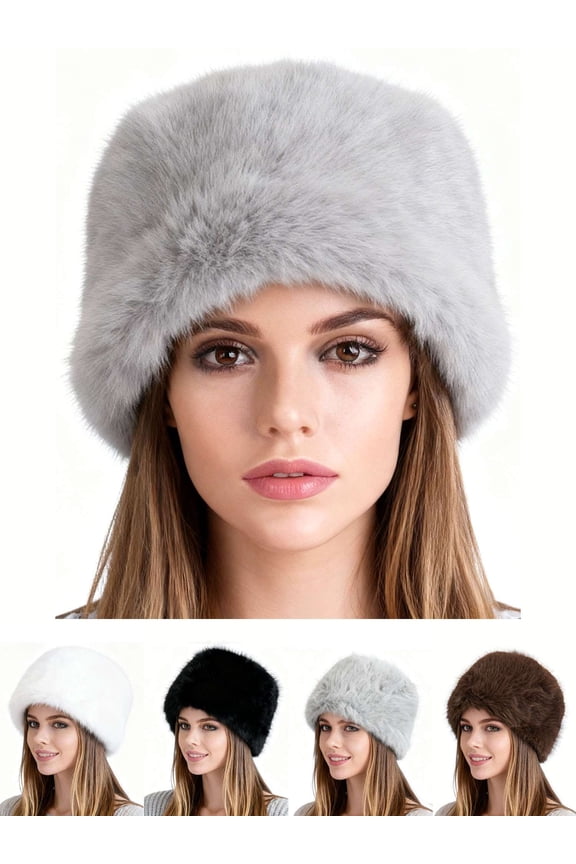 Women Winter Bucket Hat Warm Faux Fur Hat Russian Style Warm Cap Outdoor Fisherman Cap, Black