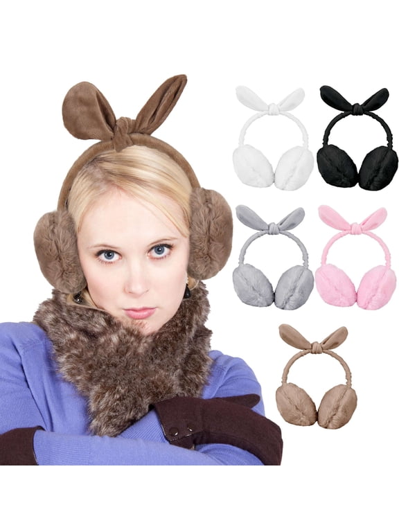 Women Winter Earmuffs Fluffy Cute Bow Ear Muffs Girls Ski Plush Ear Covers Outdoor Fleece Lining Ear Warmer, Gray