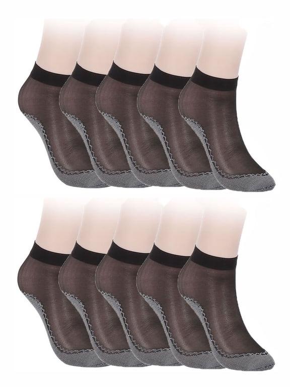 Women's 10 Pairs Silky Anti-Slip Cotton Sole Sheer Ankle High Tights Hosiery Socks Reinforced Toe