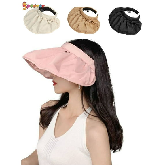 Spencer Women's 2 in 1 Sun Visor Hats Headbands Wide Brim Summer Anti-UV Protection Beach Cap Packable Shell Hat (Pink)