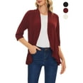thumbnail image 1 of Spencer Women's 3/4 Sleeve Draped Ruffles Cardigans Open Front Waist Length Solid Cardigan Casual Tops "2XL, Red", 1 of 10