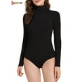 thumbnail image 1 of Spencer Women's Basic Solid Bodysuit Long-Sleeve Mock Turtleneck Leotard Tops Bodycon Jumpsuit, 1 of 10