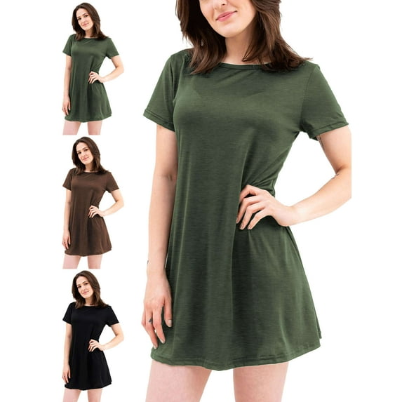 Spencer Women's Casual Summer Short Sleeve T-Shirt Dress A-Line Round Neckline Beach Swing Dress "S, Green"