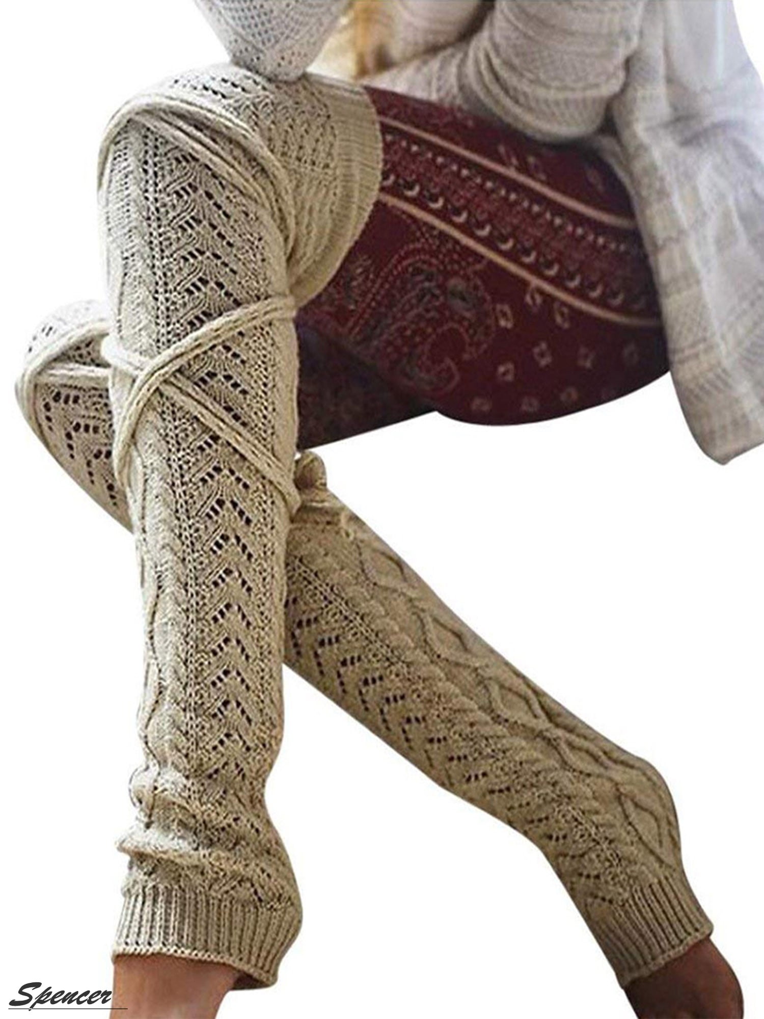 Ladies Cute Knitted Leg Warmers Solid Patterned Cotton Blends Boot