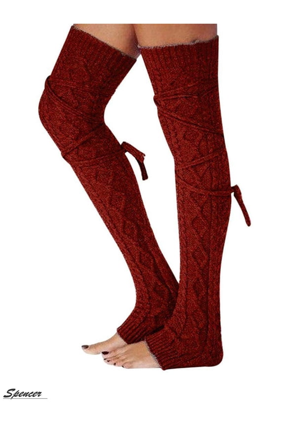 Women's Crochet Knitted Stocking Over Knee Thigh High Socks Leg Warmers Winter Boot Socks "Red"