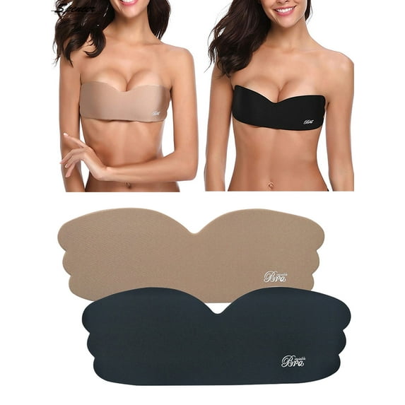 Spencer Women's Deep V Strapless Invisible Bras Backless Self Adhesive Push Up Magic Sticky Plunge Bra Breathable "Cup C/D"