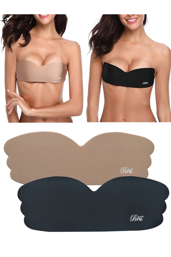 Women's Deep V Strapless Invisible Bras Backless Self Adhesive Push Up Magic Sticky Plunge Bra Breathable "Cup C/D"